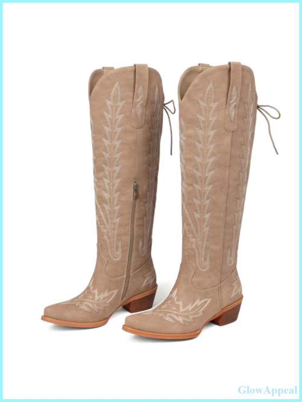 Womens PU Leather Knee High Western Cowboy Boots Lace Up Wide Calf